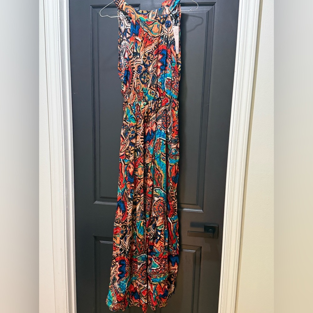 Vibrant Multicolor Abstract Print Maxi Dress